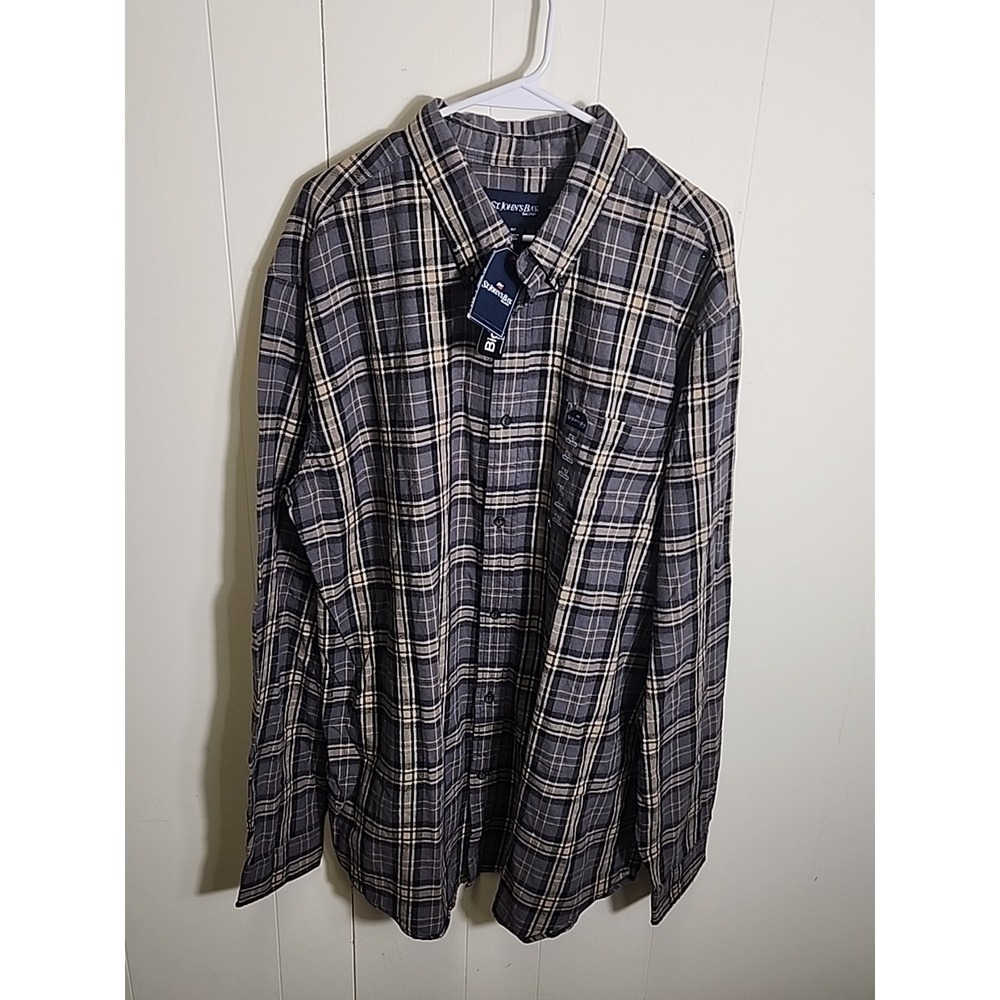 St John's Bay Heavyweight Flannel‎ Shirt Men's XLT Light Gray Tan Plaid